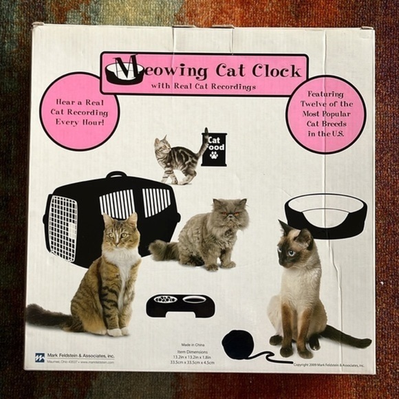 Brand New Meowing Cat Clock Real Cat Recordings Every Hour Popular Breeds Round - Picture 9 of 14